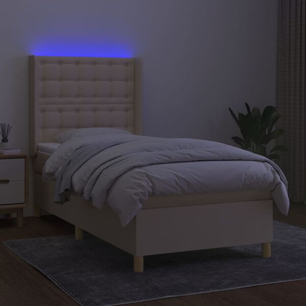 vidaXL Sommier &agrave; lattes de lit matelas et LED Cr&egrave;me 80x200cm Tissu