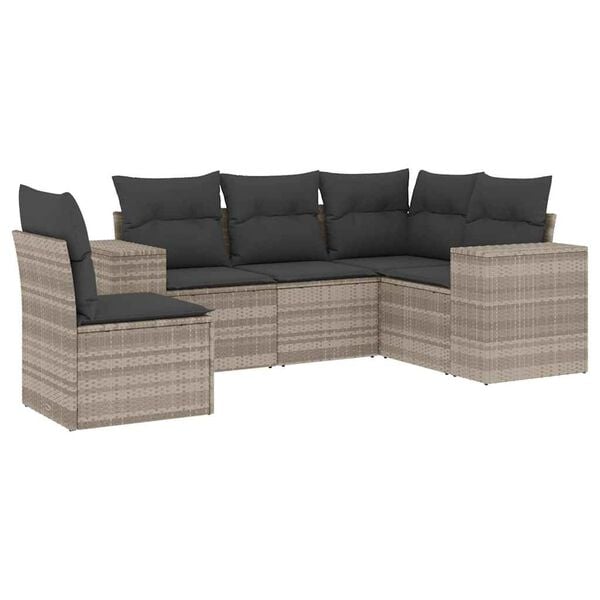 vidaXL Salon de jardin 5 pcs avec coussins gris clair r&eacute;sine tress&eacute;e