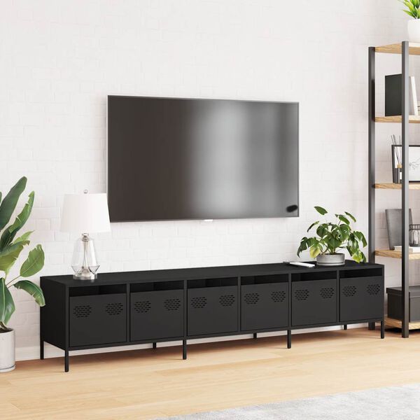 vidaXL Meuble TV noir 202x39x43,5 cm acier laminé à froid