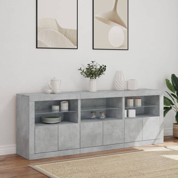 vidaXL Buffet avec lumi&egrave;res LED gris b&eacute;ton 181,5x37x67 cm