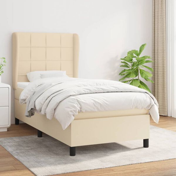 vidaXL Sommier &agrave; lattes de lit avec matelas Cr&egrave;me 80x200 cm Tissu