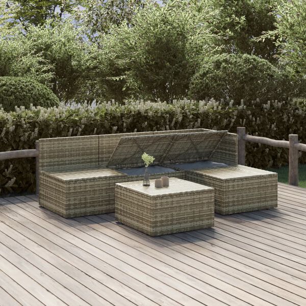 vidaXL Salon de jardin 5 pcs avec coussins Gris Résine tressée