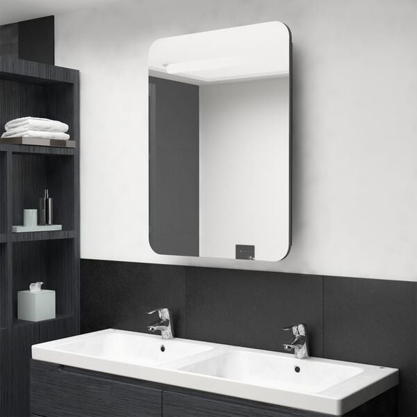vidaXL Armoire de salle de bain &agrave; miroir LED gris 60x11x80 cm