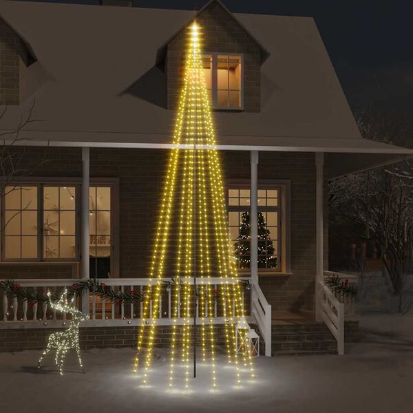 vidaXL Sapin de No&euml;l sur m&acirc;t de drapeau 732 LED blanc chaud 300 cm