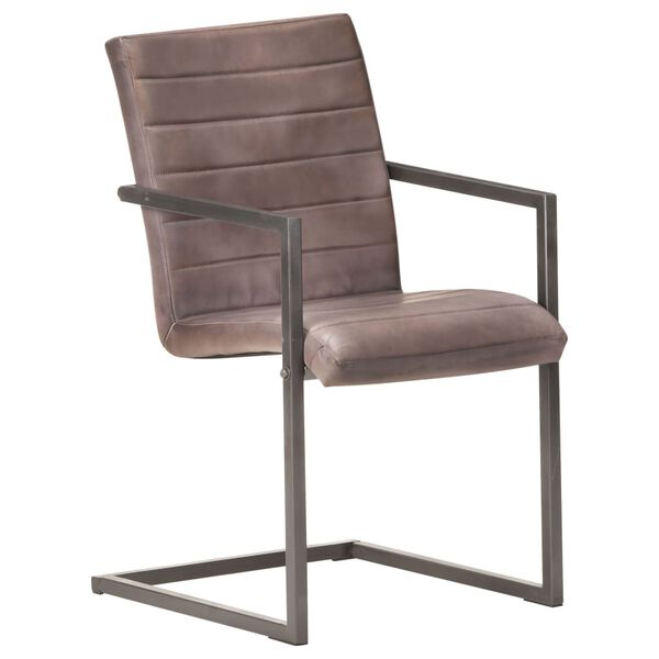 vidaXL Chaises &agrave; manger cantilever lot de 2 marron cuir v&eacute;ritable