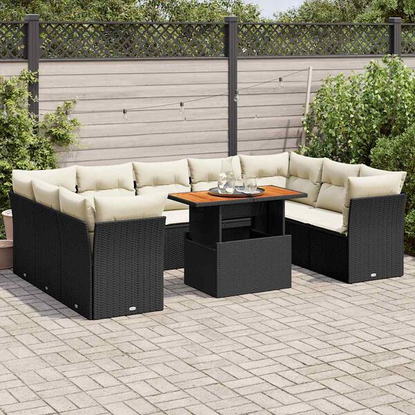 vidaXL Salon de jardin 10 pcs avec coussins noir r&eacute;sine tress&eacute;e