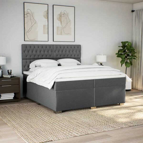 vidaXL Sommier &agrave; lattes de lit avec matelas Gris fonc&eacute; 200x200cm Tissu