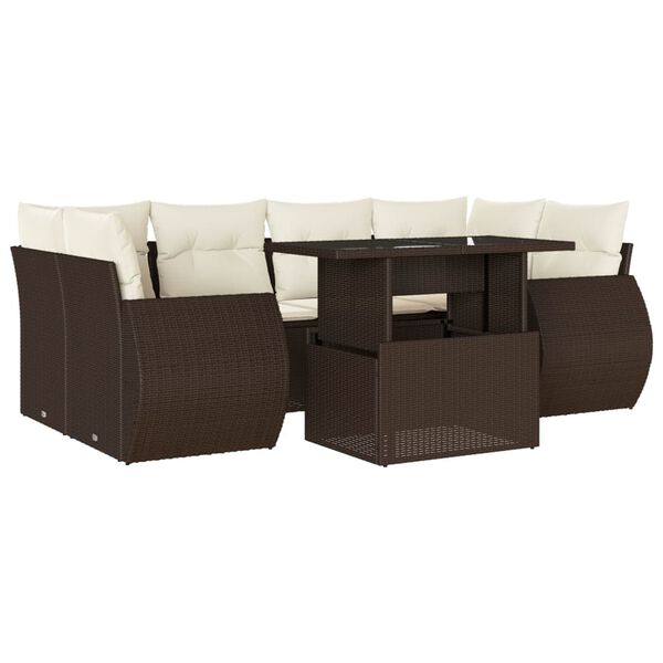 vidaXL Salon de jardin avec coussins 7 pcs marron r&eacute;sine tress&eacute;e