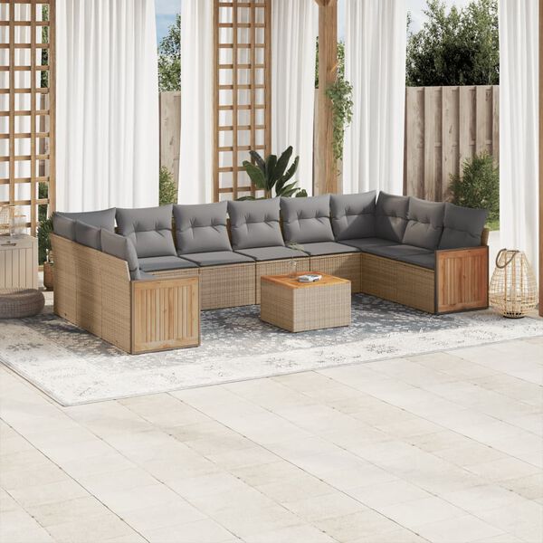 vidaXL Salon de jardin 11 pcs avec coussins beige r&eacute;sine tress&eacute;e