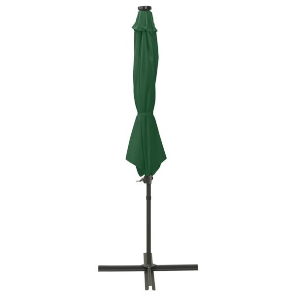 vidaXL Parasol de jardin en porte-&agrave;-faux et m&acirc;t et lumi&egrave;res LED vert