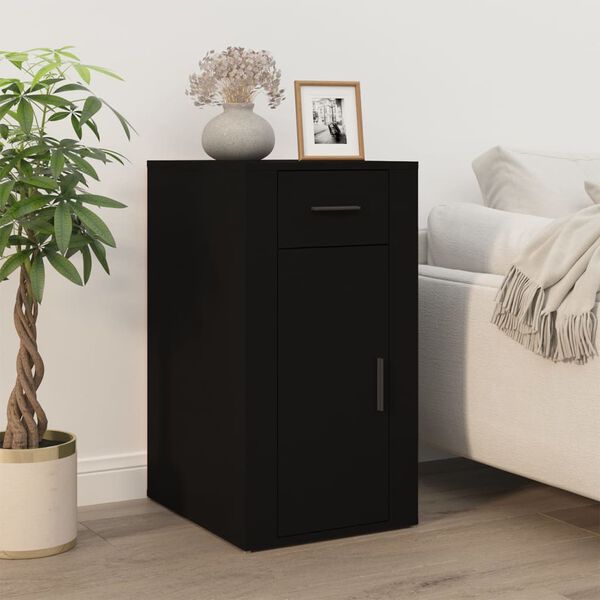 vidaXL Bureau avec armoire noir bois d'ing&eacute;nierie
