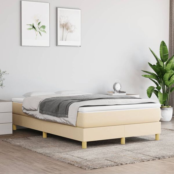 vidaXL Sommier &agrave; lattes de lit avec matelas cr&egrave;me 120x190 cm tissu