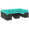 vidaXL Salon de jardin 10 pcs avec coussins noir r&eacute;sine tress&eacute;e