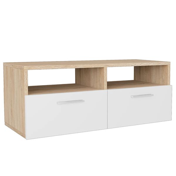 vidaXL Meubles TV 2 pcs Bois d&rsquo;ing&eacute;nierie 95x35x36 cm Ch&ecirc;ne et blanc