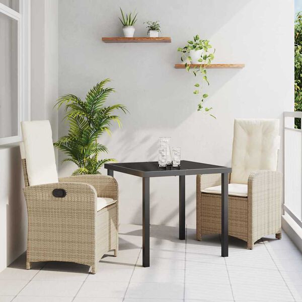 vidaXL Ensemble de salle &agrave; manger pour jardin 3 pcs Beige polyrotin