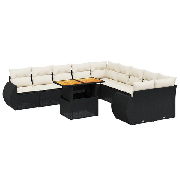 vidaXL Salon de jardin 11 pcs avec coussins noir r&eacute;sine tress&eacute;e