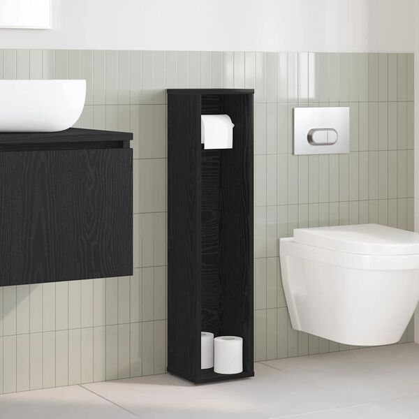 vidaXL Meuble de salle de bain avec porte-rouleau noir 20,5x20x90 cm