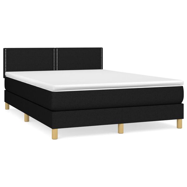 vidaXL Sommier &agrave; lattes de lit avec matelas Noir 140x190 cm Tissu