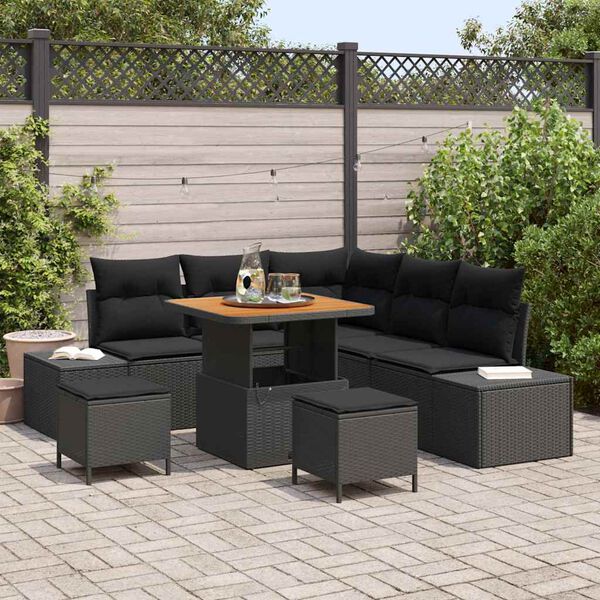 vidaXL Ensemble de canap&eacute; de jardin avec coussin 8 pcs Noir Poly rotin