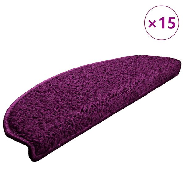 vidaXL Tapis d'escalier 15 pièces 65 x 21 x 4 cm Violet Demi-rond Grand
