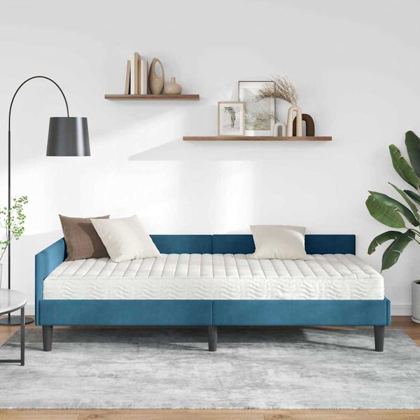vidaXL Cadre de lit d'angle avec matelas Autre 2 pcs Bleu Velours