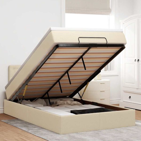 vidaXL Cadre de lit ottoman avec matelas cr&egrave;me 120x190 cm tissu