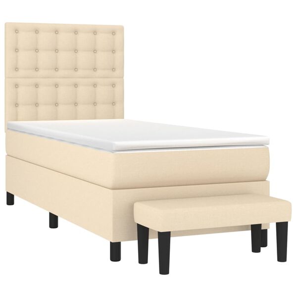 vidaXL Sommier &agrave; lattes de lit avec matelas Cr&egrave;me 100x200 cm Tissu