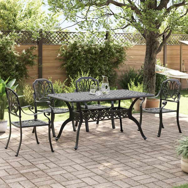 vidaXL Ensemble &agrave; manger de jardin 5 pcs noir aluminium coul&eacute;