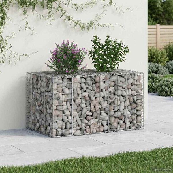 vidaXL Lit sur&eacute;lev&eacute; gabion Argent&eacute; 100 x 60 x 55 cm Acier galvanis&eacute;