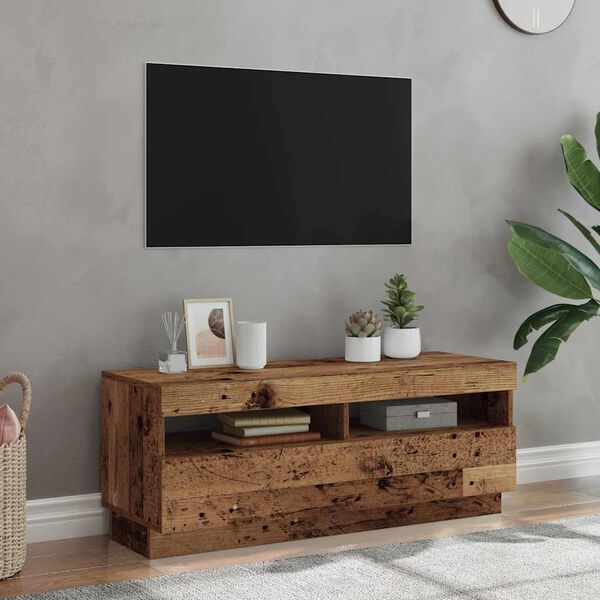 vidaXL Meuble TV avec lumières LED vieux bois bois d'ingénierie