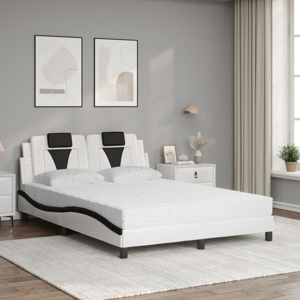 vidaXL Lit Viana avec matelas blanc et noir 140x190 cm similicuir