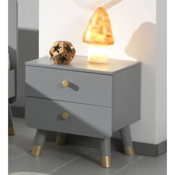 Vipack Table de chevet &agrave; 2 tiroirs Billy Bois Gris intemporel