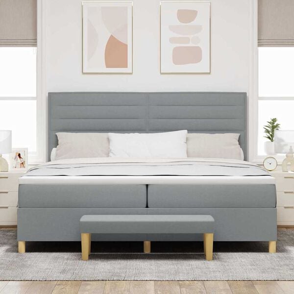 vidaXL Lit &agrave; ressorts avec matelas Gris clair 200 x 200 cm tissu