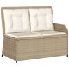 vidaXL Banc inclinable de jardin avec coussins beige r&eacute;sine tress&eacute;e