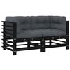 vidaXL Canap&eacute;s d'angle avec coussins 2 pcs noir bois de pin massif