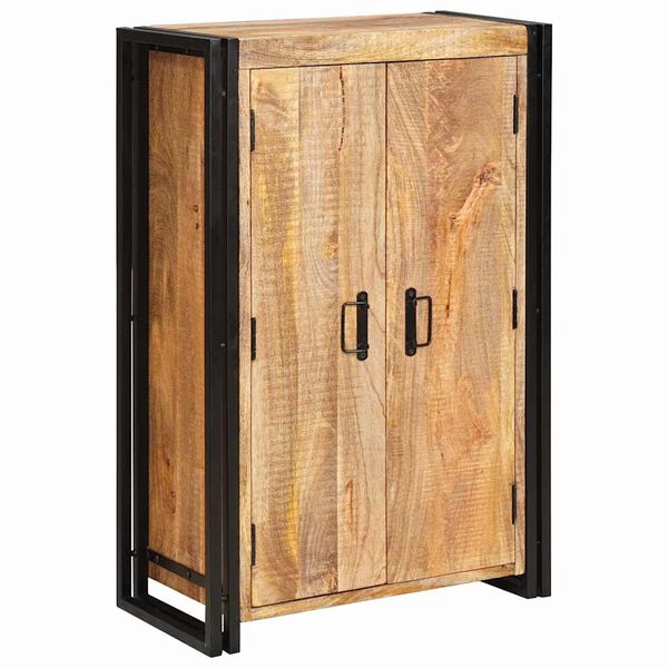 vidaXL Highboard avec portes Bois de mangue massif et brut et métal