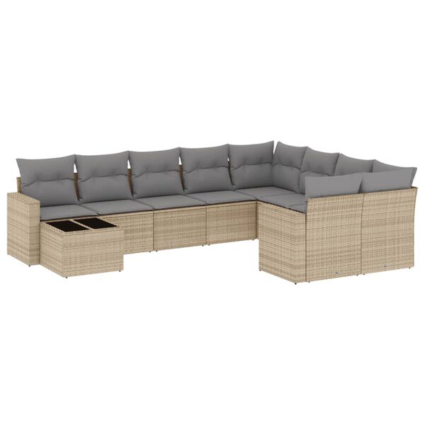 vidaXL Salon de jardin avec coussins 10 pcs beige r&eacute;sine tress&eacute;e
