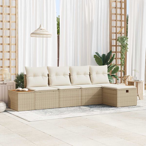 vidaXL Ensemble de canap&eacute; de jardin 5 pcs Beige Poly rotin