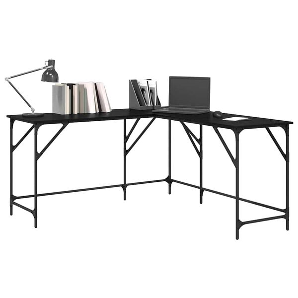 vidaXL Bureau Ch&ecirc;ne noir 149 x 149 x 75 cm Bois d'ing&eacute;nierie