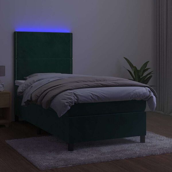 vidaXL Sommier &agrave; lattes de lit avec matelas et LED Vert fonc&eacute; 90x190cm