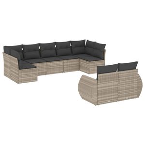 vidaXL Salon de jardin 9 pcs avec coussins gris clair r&eacute;sine tress&eacute;e
