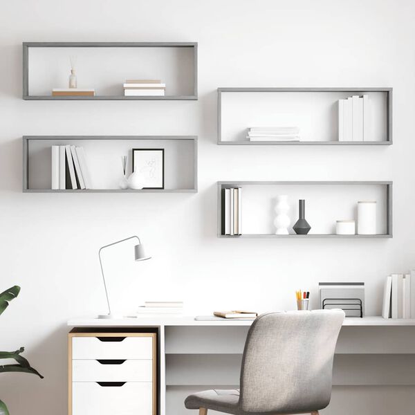 vidaXL &Eacute;tag&egrave;res cube murales 4 pcs gris b&eacute;ton bois d'ing&eacute;nierie