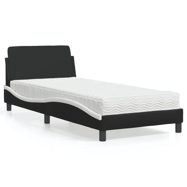 vidaXL Lit avec matelas Dover noir et blanc 90x190 cm similicuir