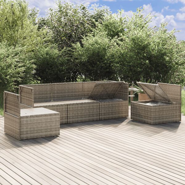 vidaXL Salon de jardin 5 pcs avec coussins Gris R&eacute;sine tress&eacute;e