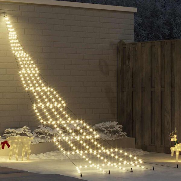 vidaXL Arbre de Noël LED avec piquets au sol Blanc chaud 500 cm Métal