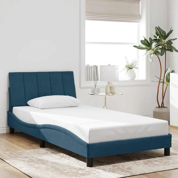vidaXL Cadre de lit avec LED sans matelas Hanko bleu 100x200 cm velours