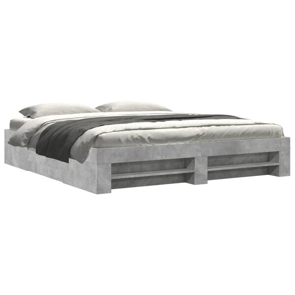 vidaXL Cadre de lit sans matelas gris b&eacute;ton 200x200 cm bois ing&eacute;nierie