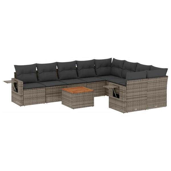 vidaXL Salon de jardin avec coussins 10 pcs gris r&eacute;sine tress&eacute;e