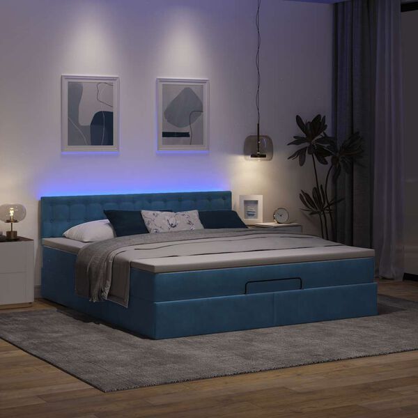 VidaXL Cadre de lit ottoman avec matelas bleu fonc&eacute; 180x200 cm velours