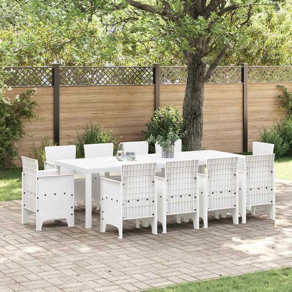 vidaXL Ensemble de salle à manger pour jardin 11 pcs Blanc Rattan Polt